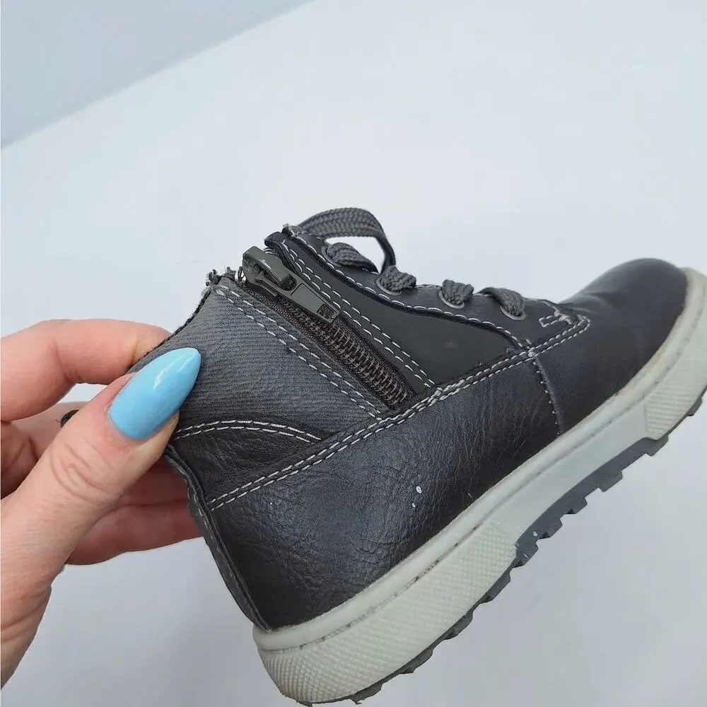 Eddie Bauer Marlon Lace Up Toddler Boots Boys 9 Leather Blend Side Zip Work